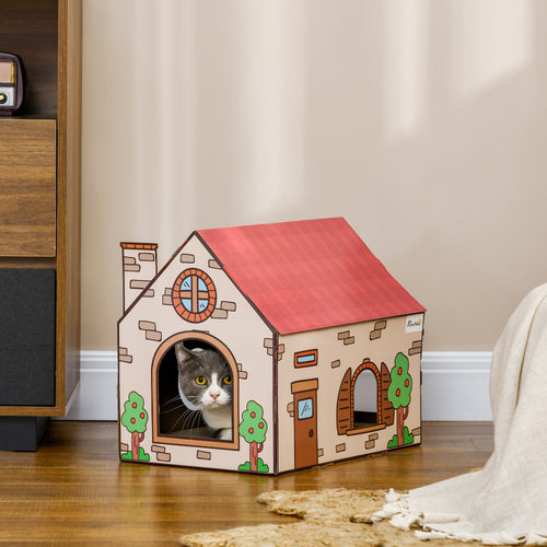 2-in-1 Cat Scratcher House with Catnip - Cardboard Scratching Board & Lounger for Indoor Cats