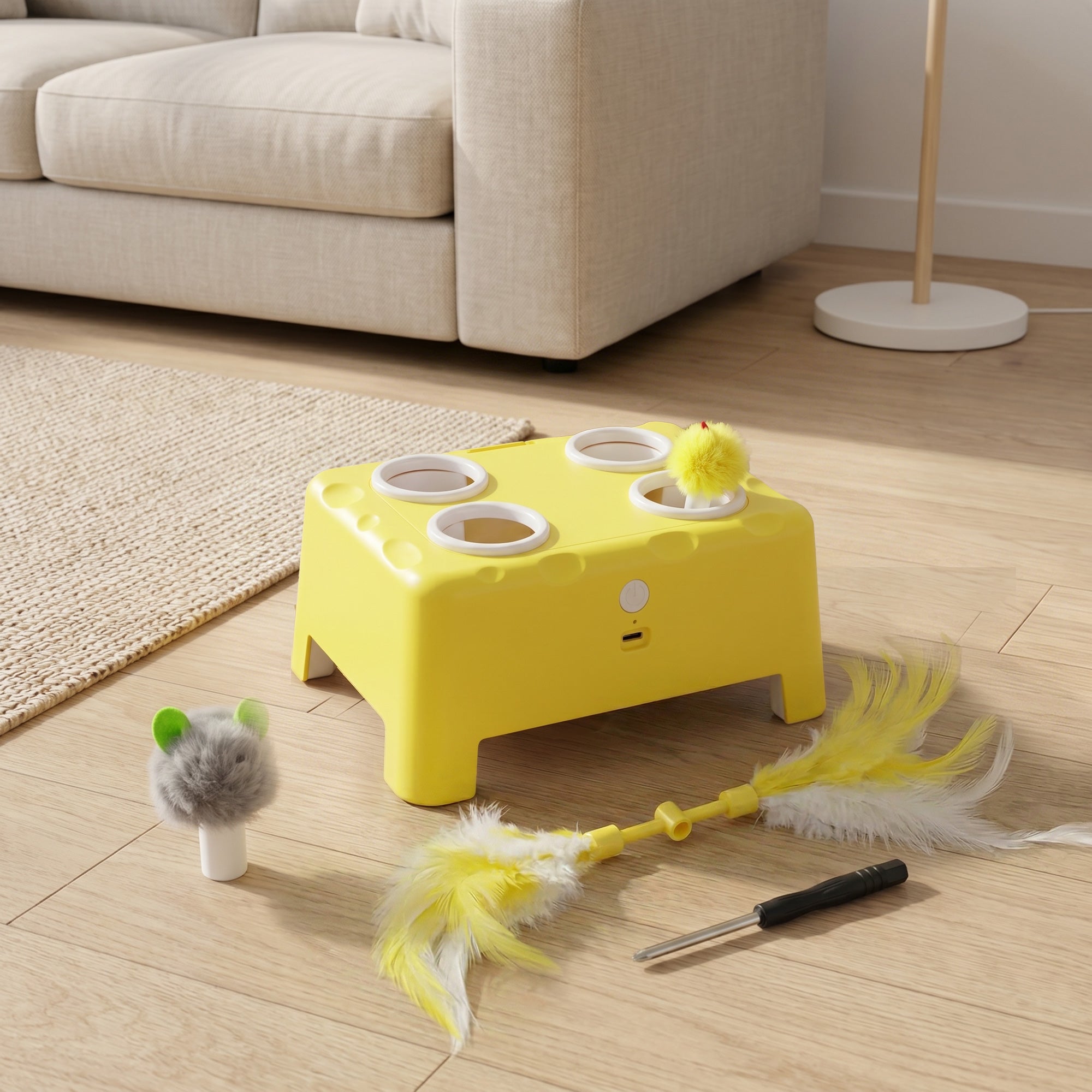 3-in-1 Interactive Cat Toy with Mouse & Feather Teaser, Rechargeable, Automatic for Indoor Kittens & Adult Cats