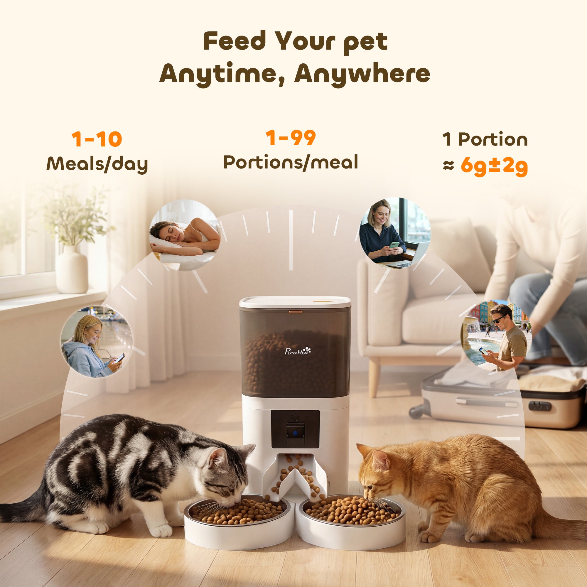 Automatic Cat Feeder for 2 Cats with HD Camera, 2.4G & 5G WiFi Pet Food Dispenser 6L APP Control