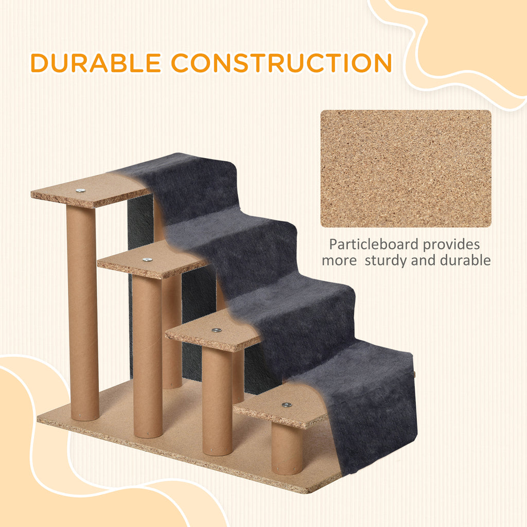 4-Step Dog Stairs with Washable Plush Cover - Pet Steps for High Beds & Sofas, Small Dogs & Cats (Dark Grey)