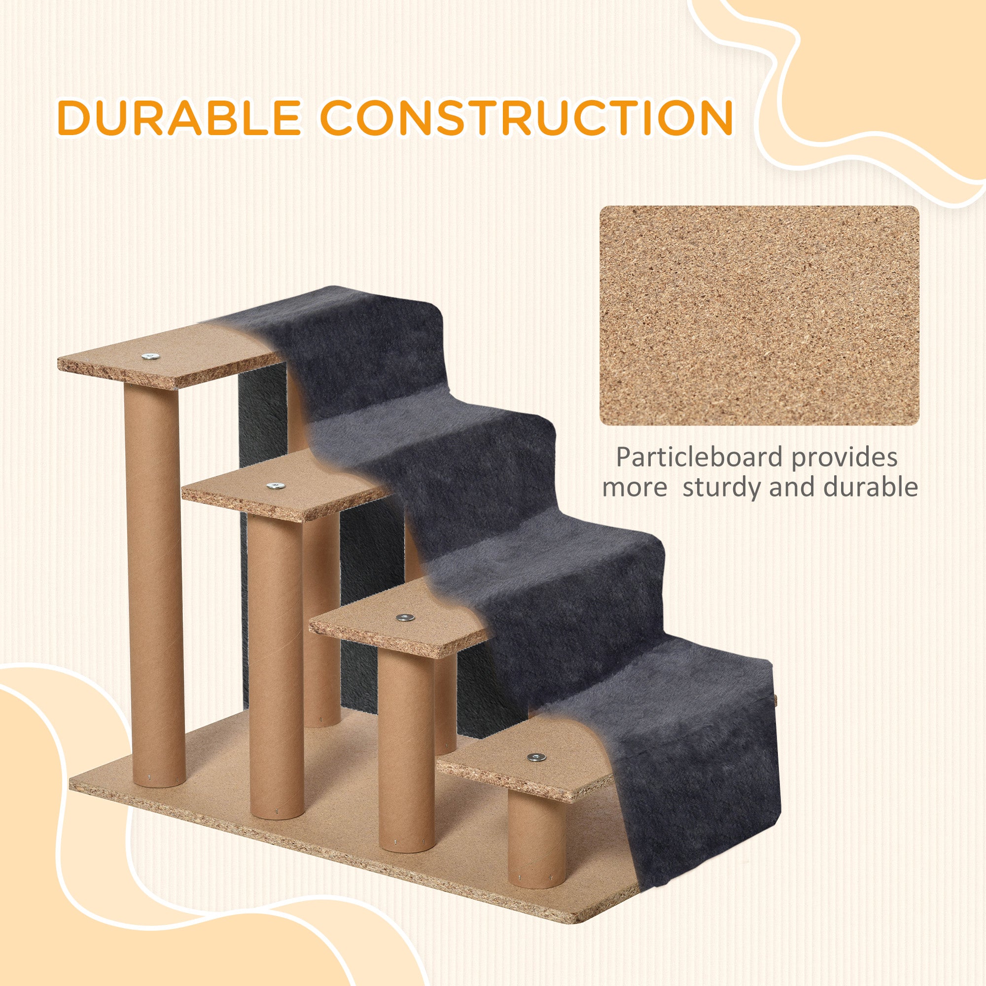 4-Step Dog Stairs with Washable Plush Cover - Pet Steps for High Beds & Sofas, Small Dogs & Cats (Dark Grey)