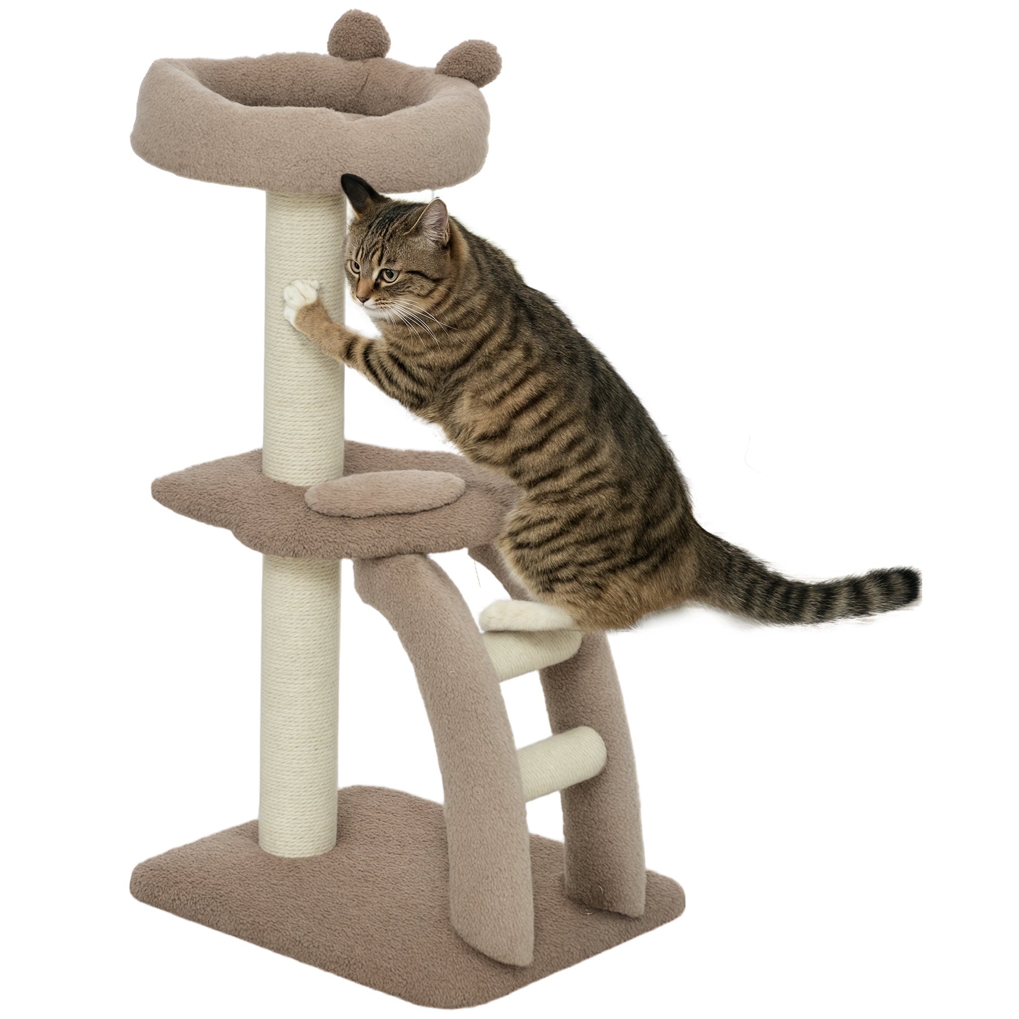 Cat Tree for Indoor Cats, 88cm Cat Tower with Sisal Scratching Post, Hanging Ball, Large Cat Perch, Stairs, Brown