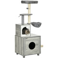 Enclosed Cat Litter Box with Hidden House, Bed & Scratching Posts - Indoor Cat Furniture (Grey)