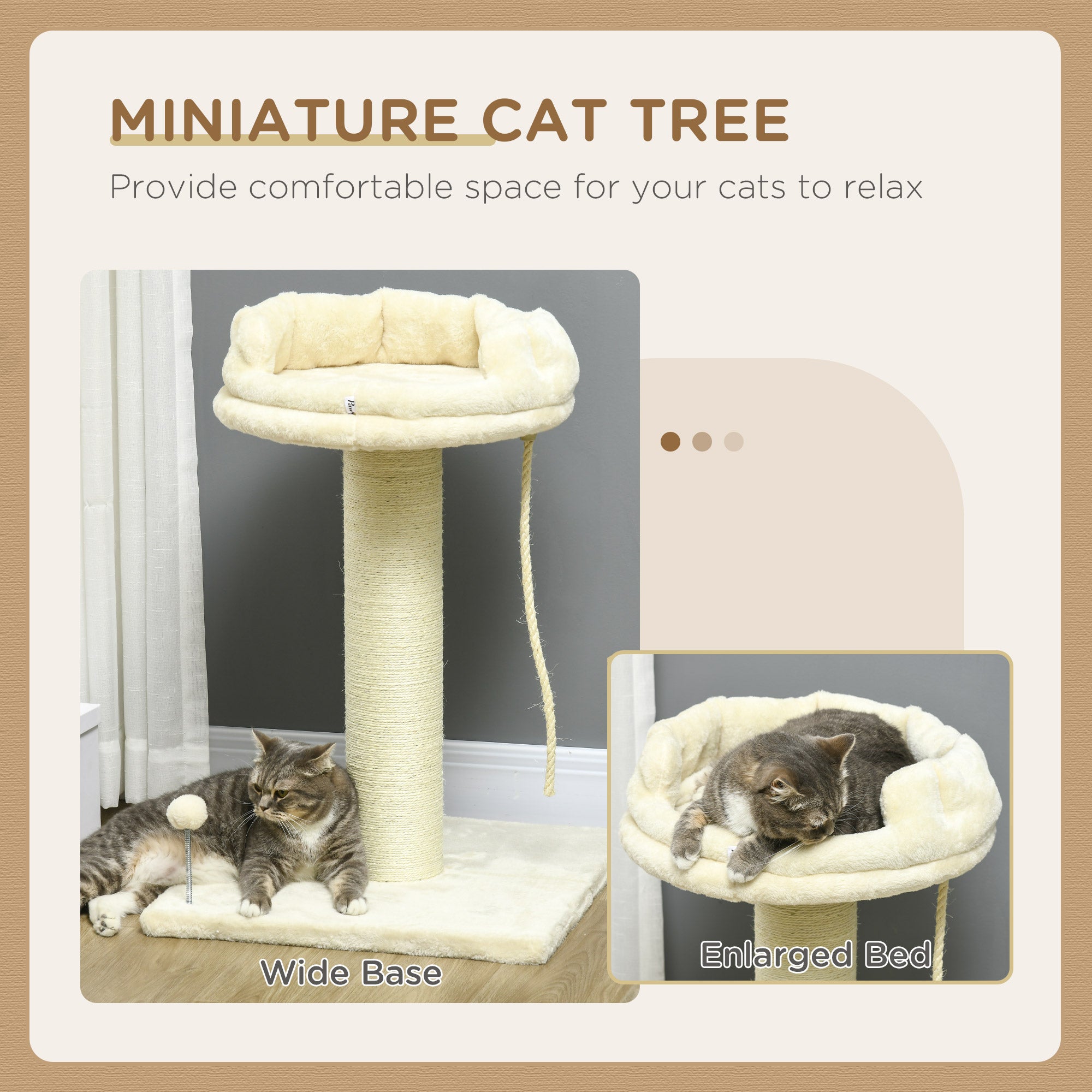 Cat Tree with Sisal Wrapped Scratching Post - Cream