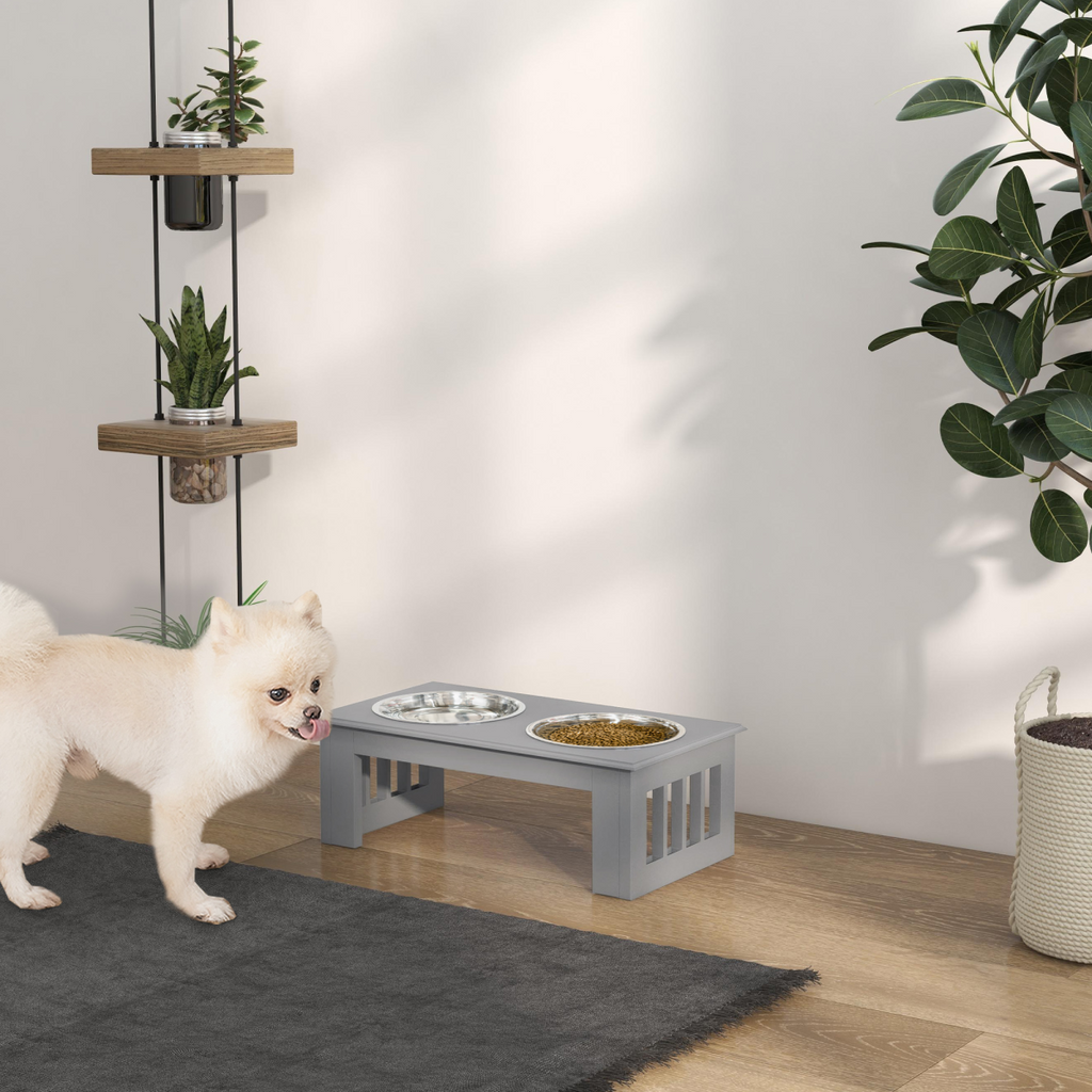 Raised Dog Bowls Feeder - Elevated Stainless Steel Double Bowl Stand, Grey
