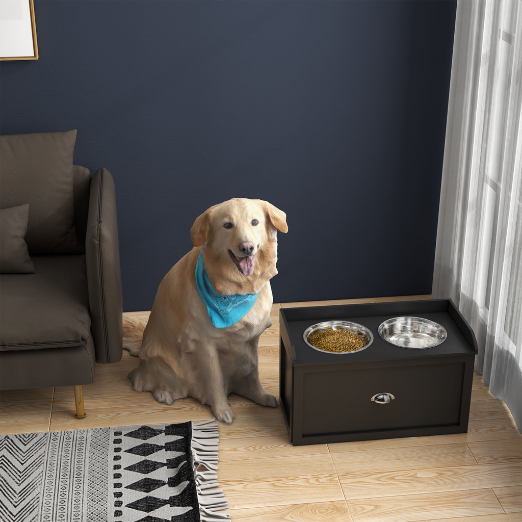 Stainless Steel Raised Dog Bowl Station with 21L Storage Drawer
