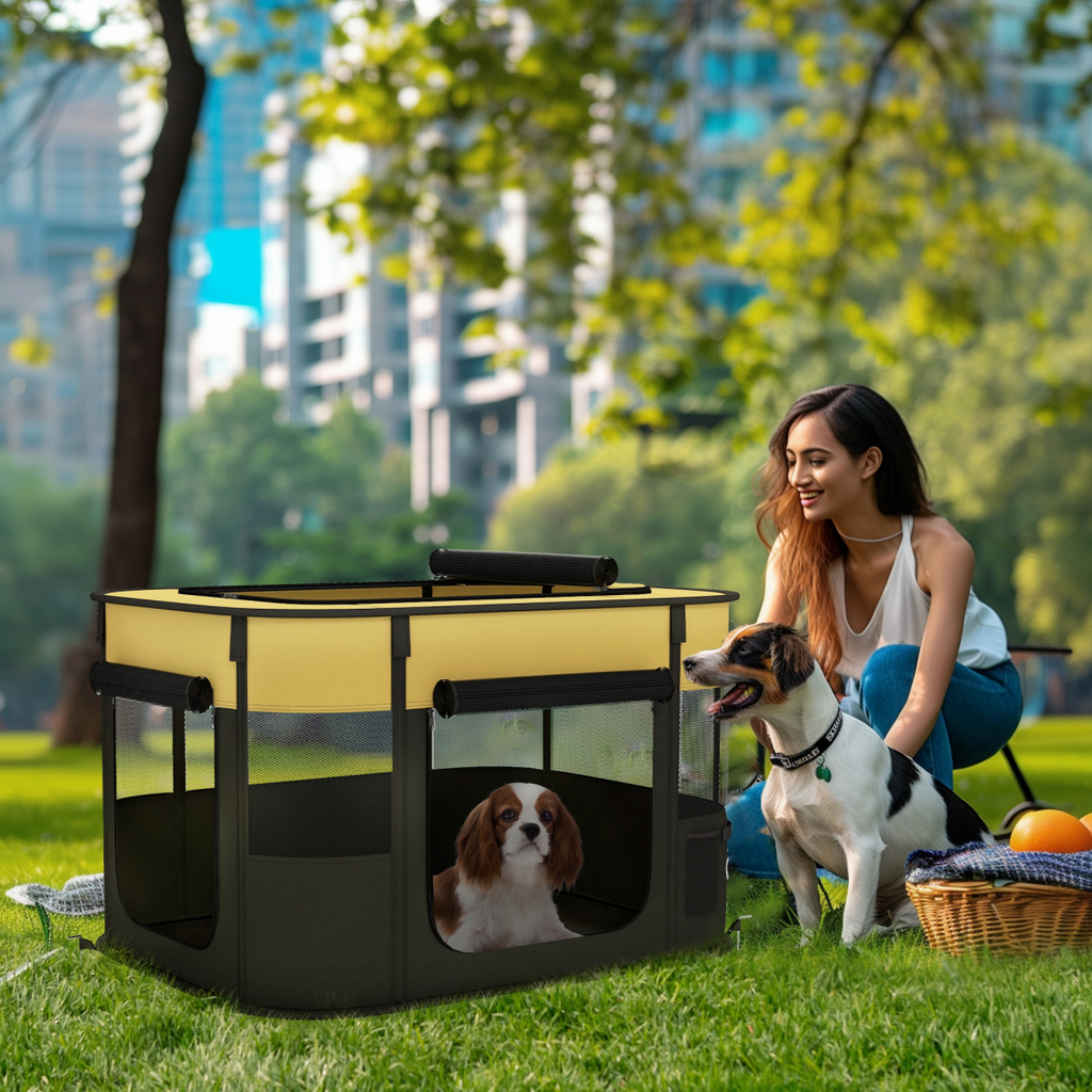 Portable Pet Playpen for Puppies, Rabbits, Kittens and Guinea Pigs - Yellow