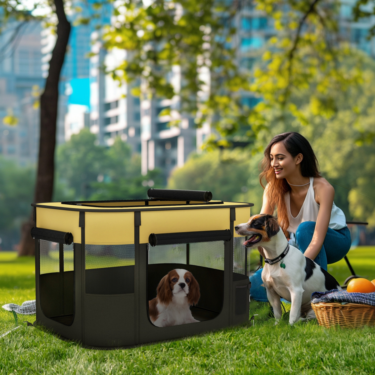 Portable Pet Playpen for Puppies, Rabbits, Kittens and Guinea Pigs - Yellow