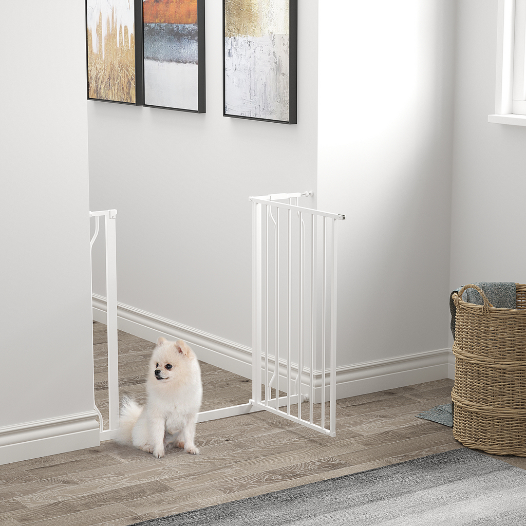 Wide Dog Stair Gate with Door - Pressure Fit, 75-95cm, White