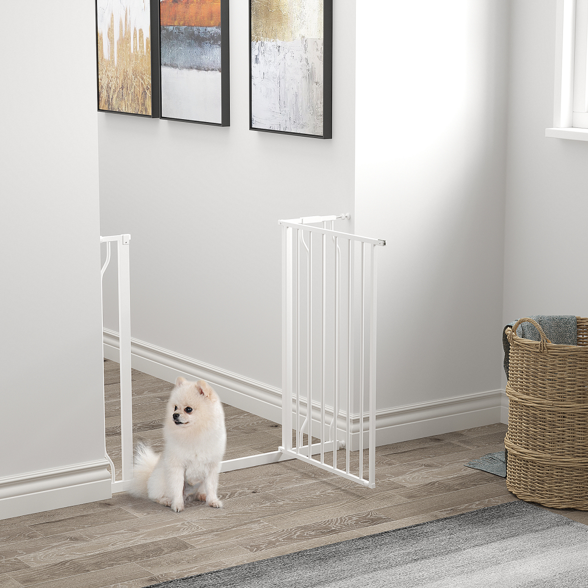 Wide Dog Stair Gate with Door - Pressure Fit, 75-95cm, White