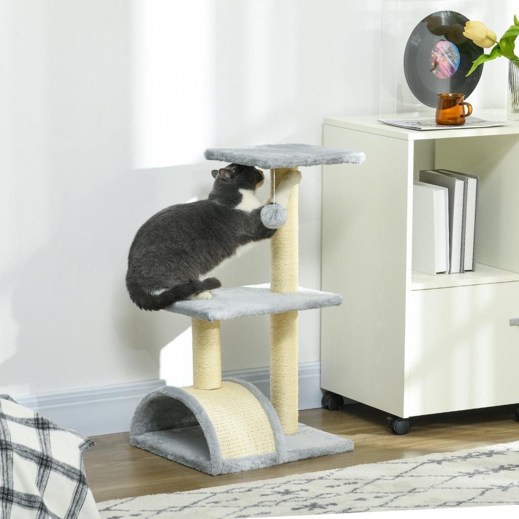 72cm Cat Tree Climbing Tower with Sisal Scratching Post - Light Grey