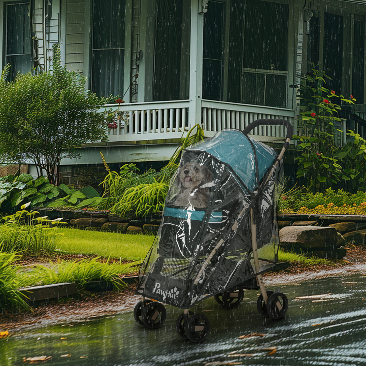 Pet Stroller for XS and S Dogs with Rain Cover - Dark Green