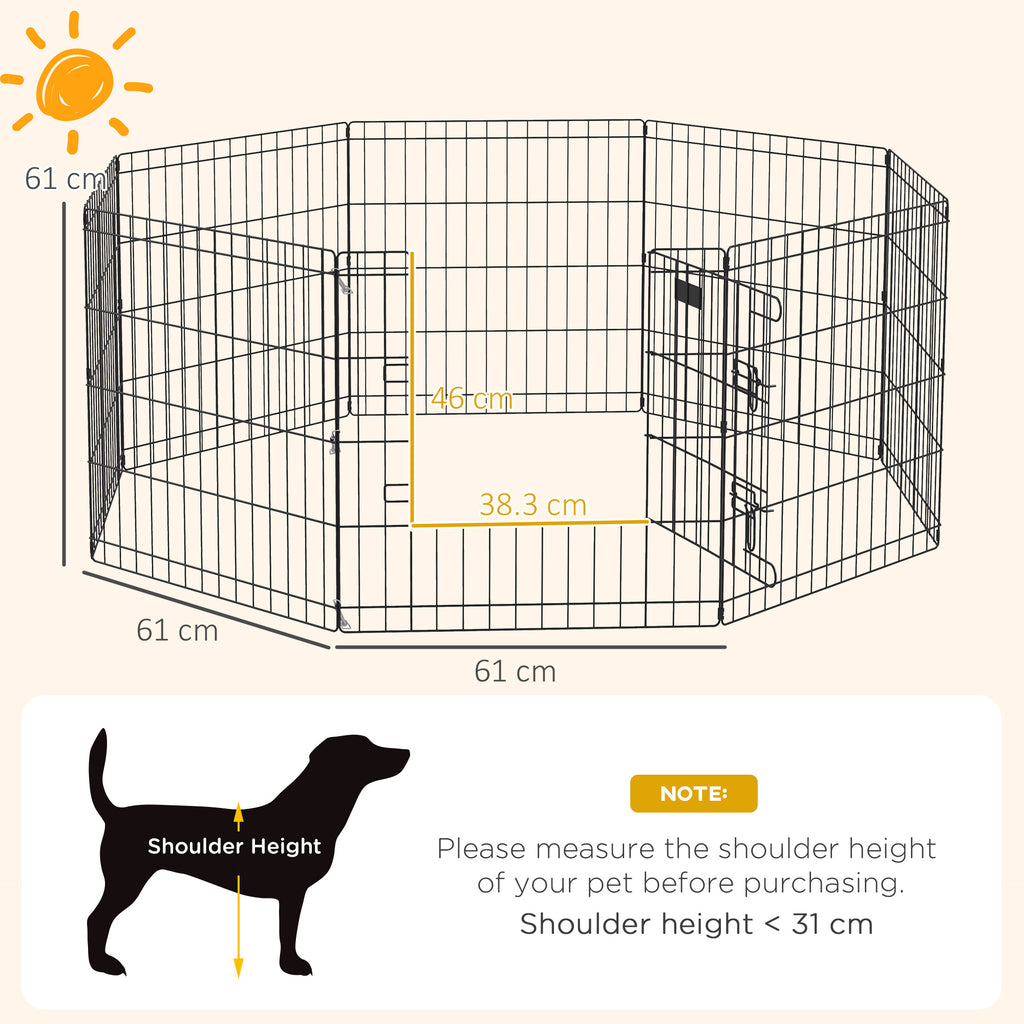 Dog Playpen, Puppy Pen, Eight-Panel Metal Fence, for Small Dogs, Indoors, Outdoors - Black
