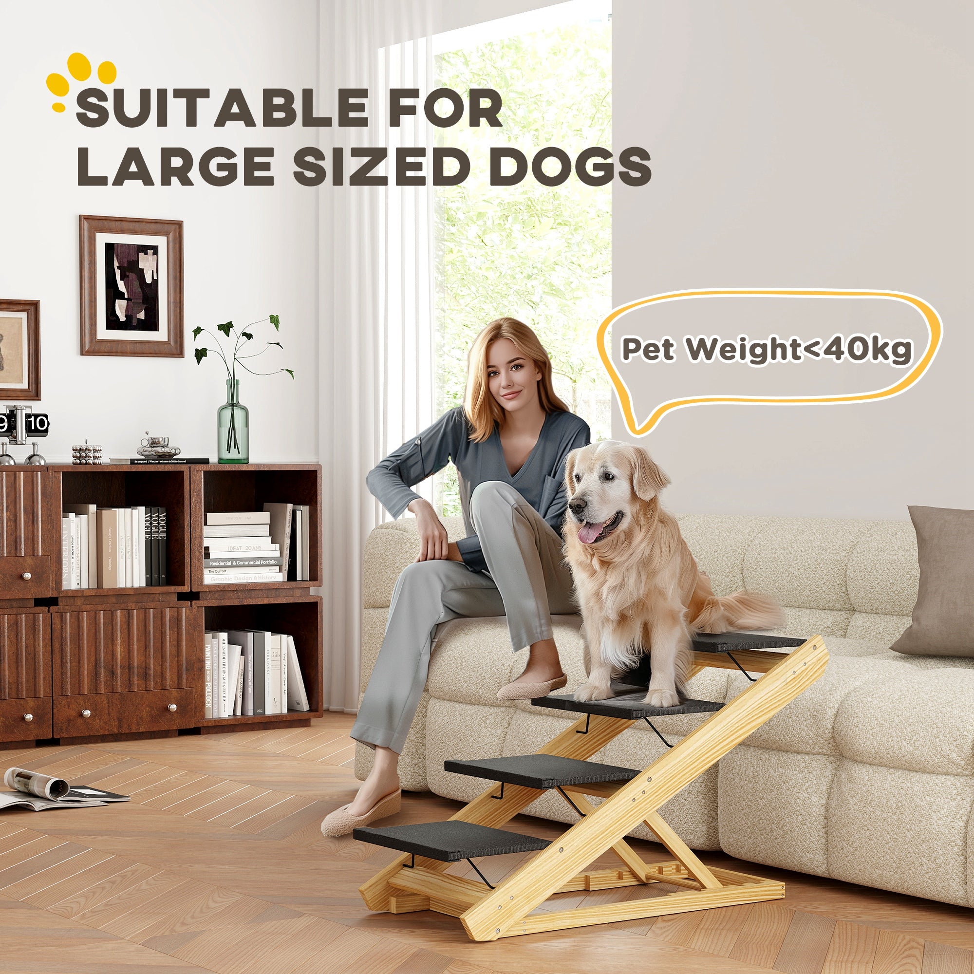 4-Step Adjustable Dog Ramp & Steps - Foldable Non-Slip Pet Stairs for Beds & Sofas, Large Dogs
