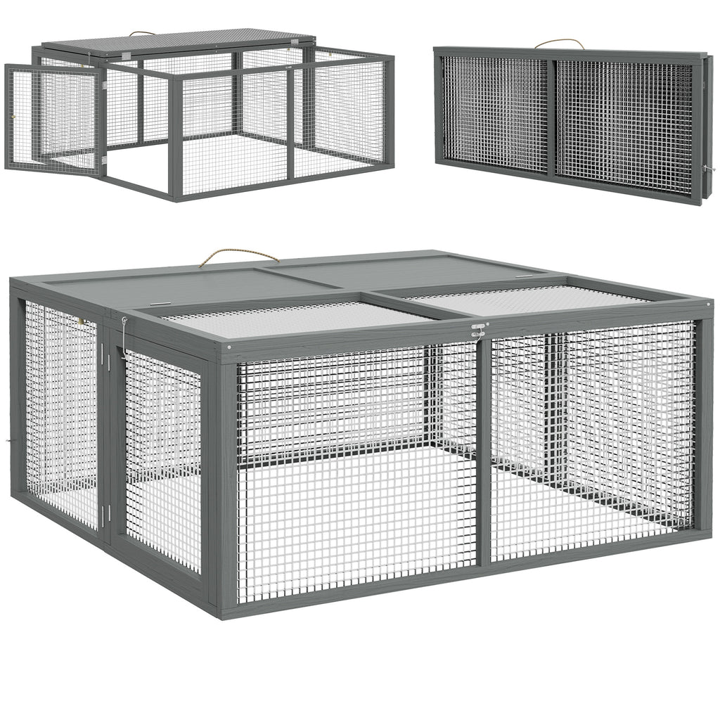 Wooden Folding Rabbit Hutch, for 2-3 Rabbits - Grey