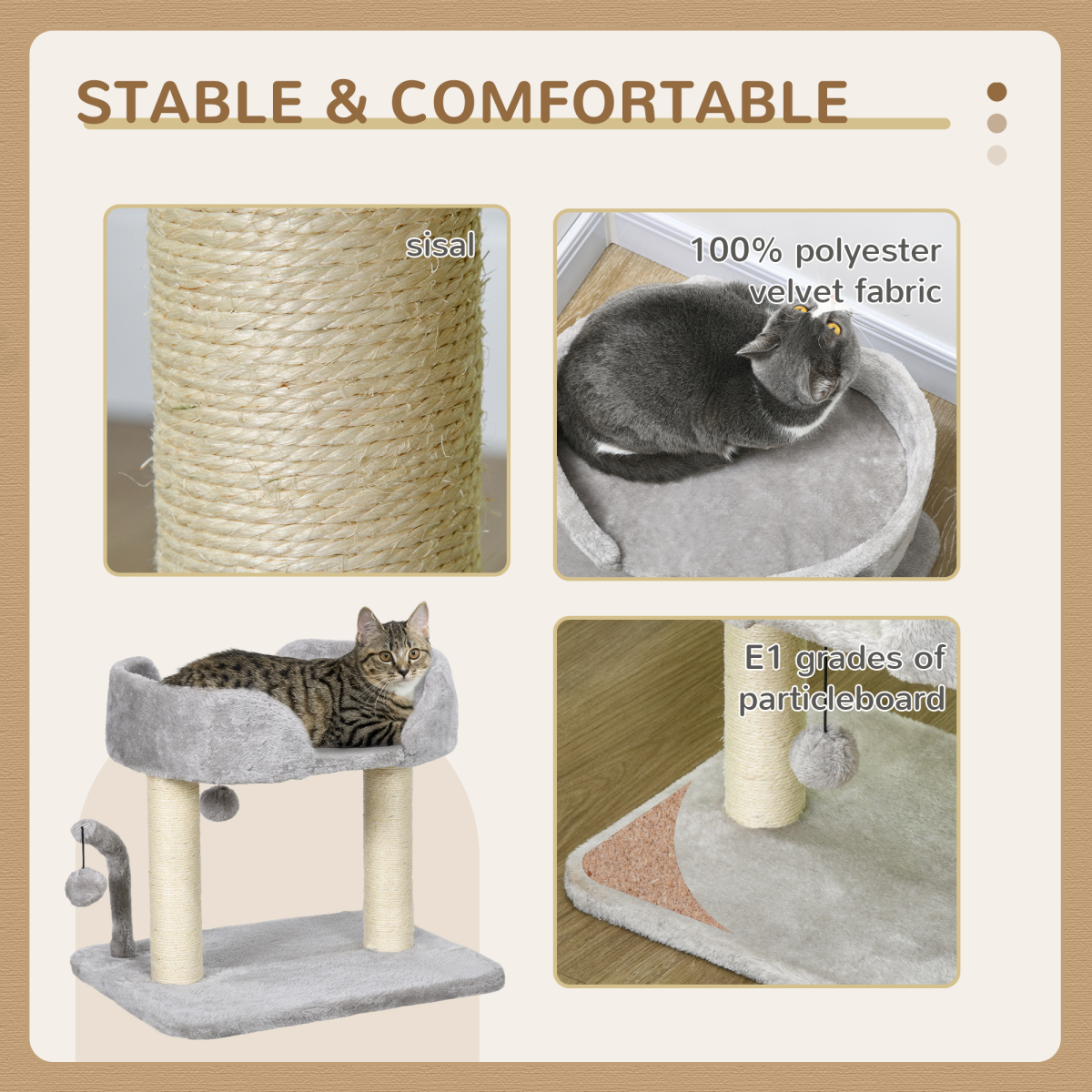 42cm Indoor Cat Tree - Kitty Play Tower with Toy Balls and Sisal Post