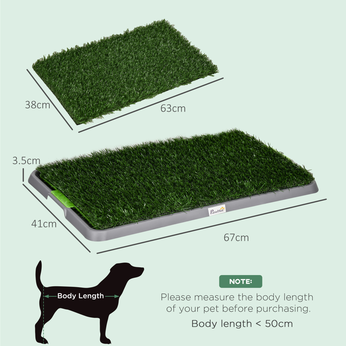 Dog Toilet Potty Tray with 2 Artificial Grass Pads, 67 x 41cm - Green