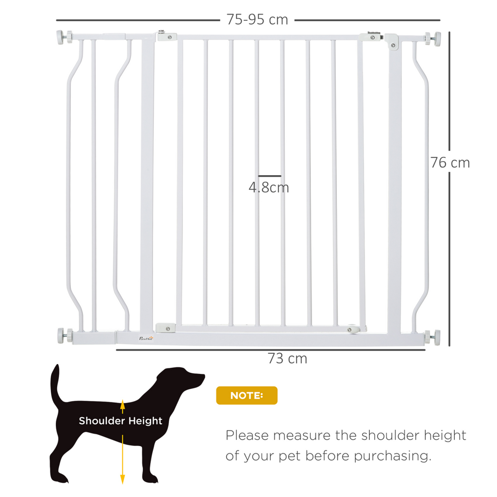 Wide Dog Stair Gate with Door - Pressure Fit, 75-95cm, White