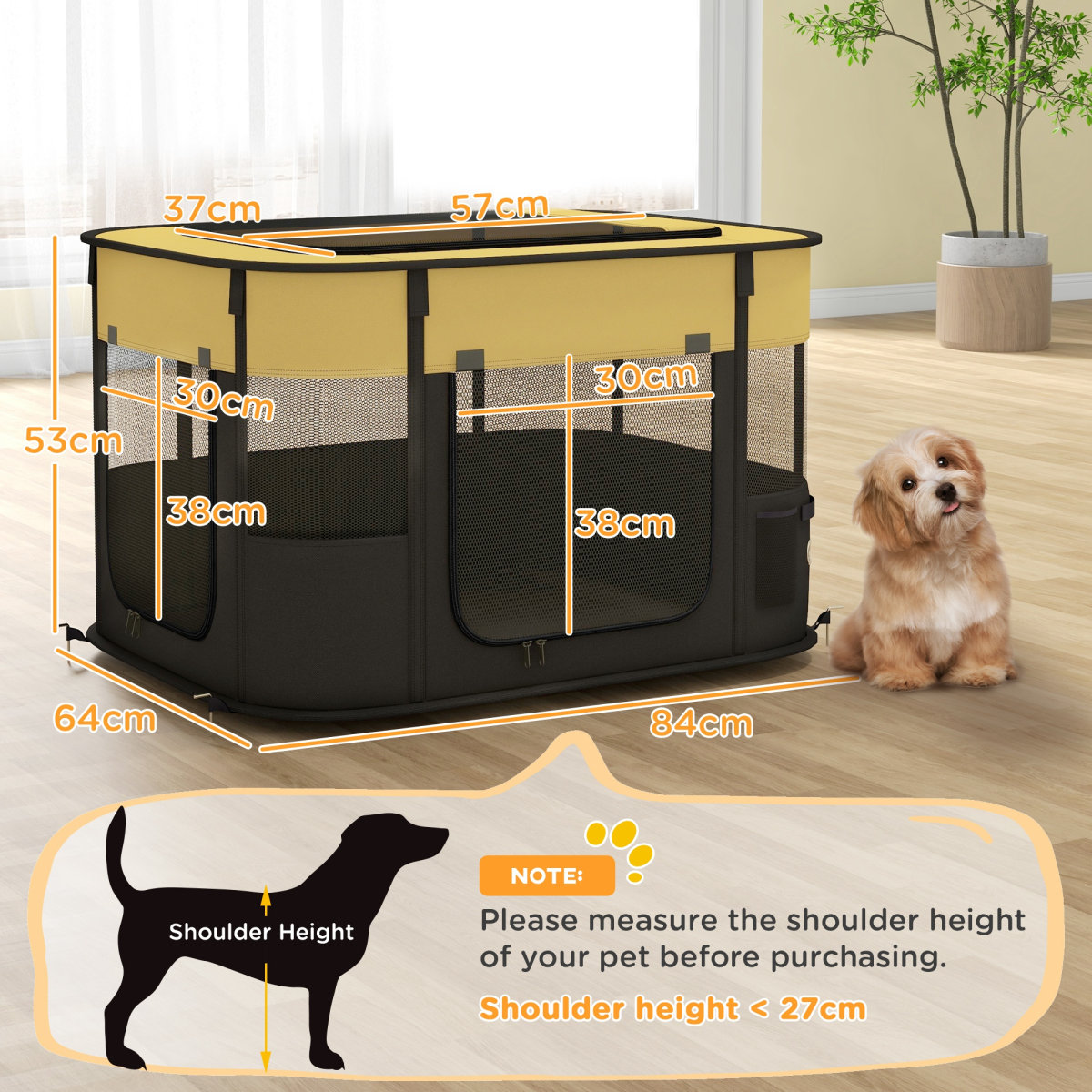 Portable Pet Playpen for Puppies, Rabbits, Kittens and Guinea Pigs - Yellow