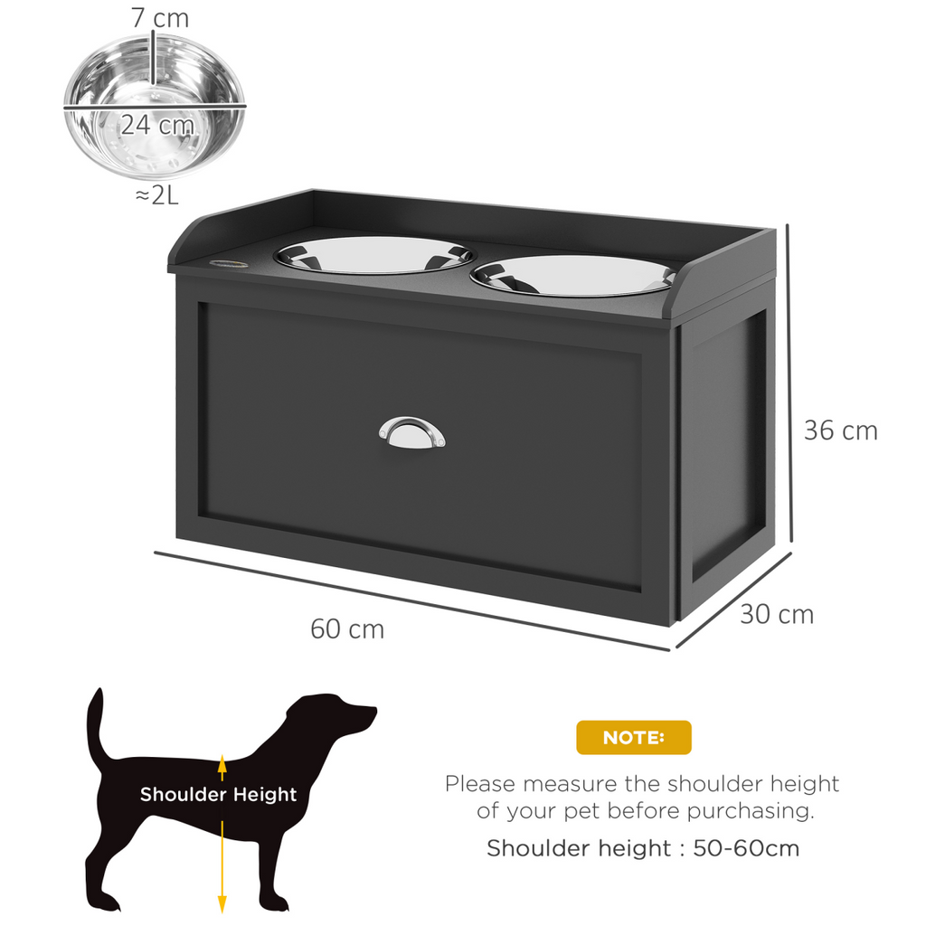 Stainless Steel Raised Dog Bowl Station with 21L Storage Drawer
