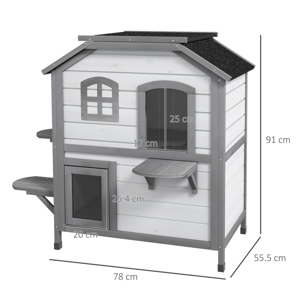 Wooden Cat House with Openable Roof - Indoor and Outdoor Catio Condo, White