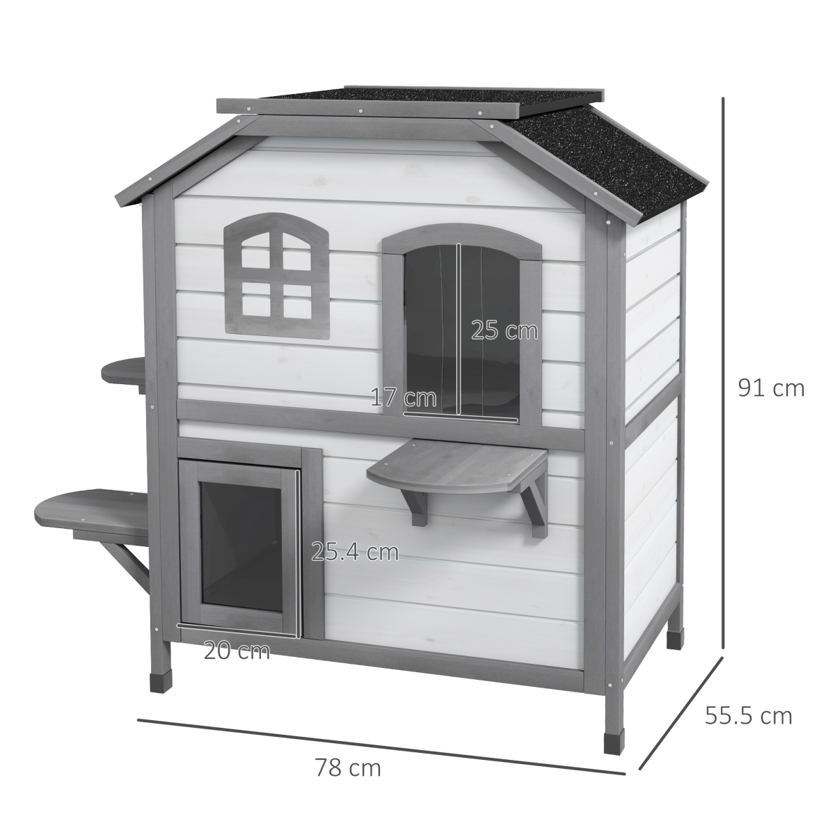 Wooden Cat House with Openable Roof - Indoor and Outdoor Catio Condo, White