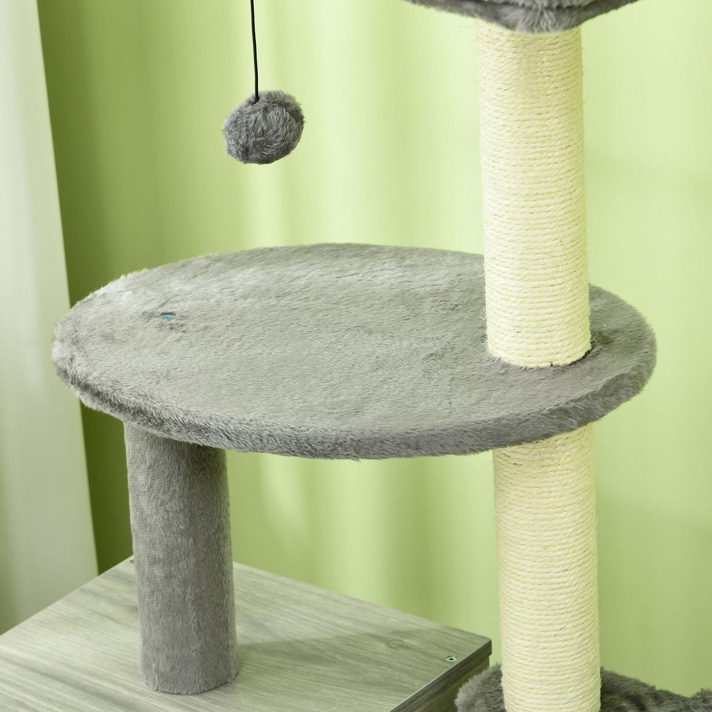 Enclosed Cat Litter Box with Hidden House, Bed & Scratching Posts - Indoor Cat Furniture (Grey)