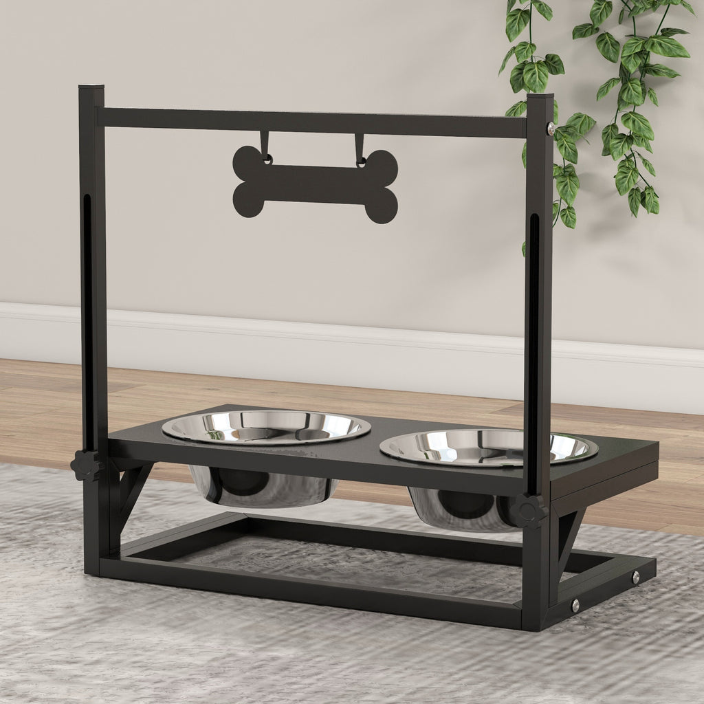 Dog Bowls with Stand, Adjustable Height Elevated Dog Bowls for Small Medium Large Dogs - Black