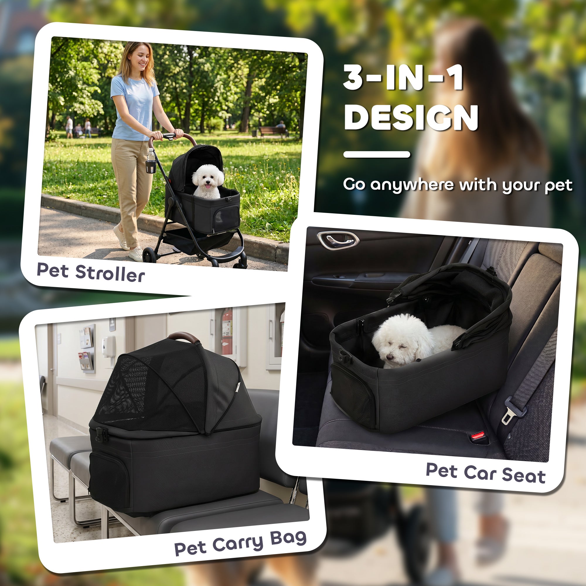 Dog Stroller, 3 in 1 Foldable Pet Stroller for Small Puppy Cat with Detachable Travel Carrier, Storage Basket, Black