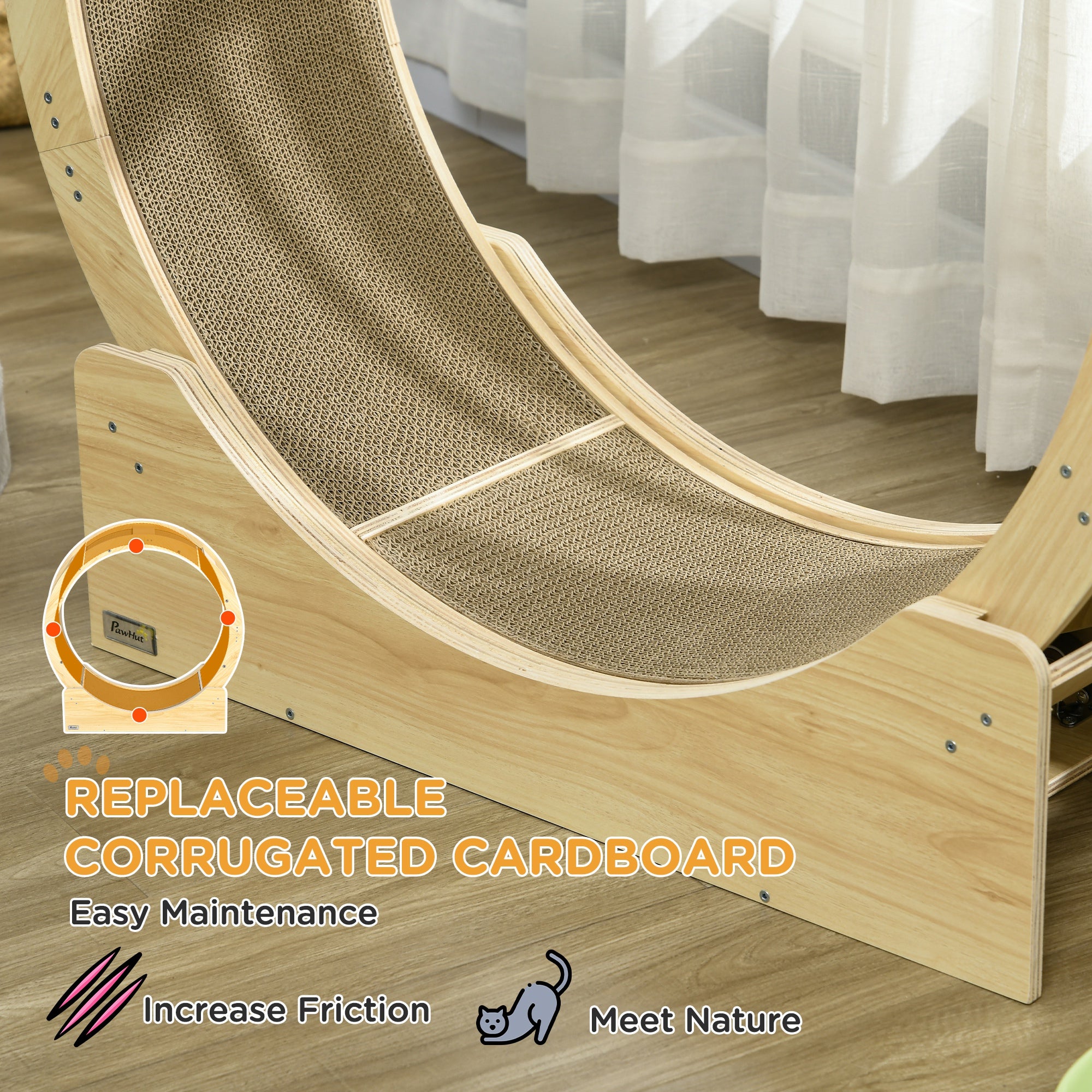 Cat Wheel with Brake & Scratching Pads - Oak Tone