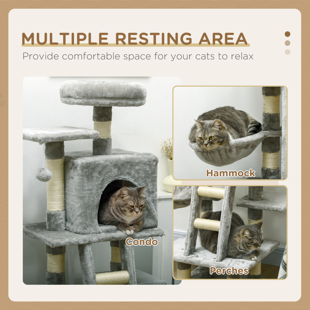 132cm Multi-Activity Cat Tree with House, Baskets, Hammock and Ladder - Grey