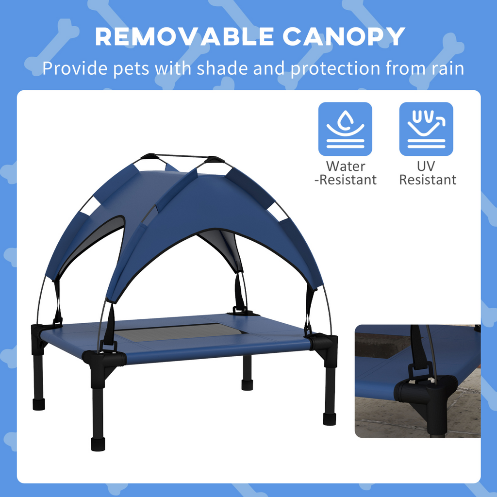 Cooling Raised Dog Bed with Breathable Mesh and Canopy - Dark Blue