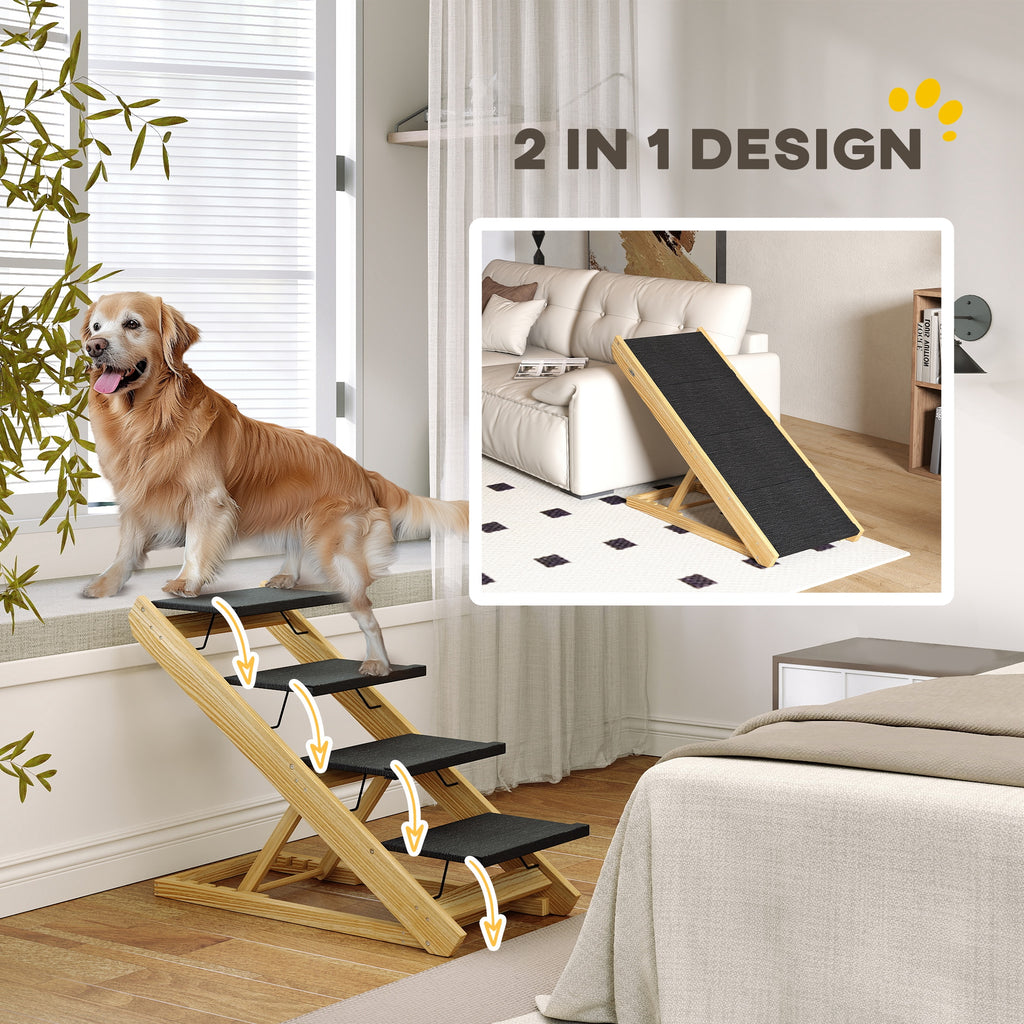 4-Step Adjustable Dog Ramp & Steps - Foldable Non-Slip Pet Stairs for Beds & Sofas, Large Dogs