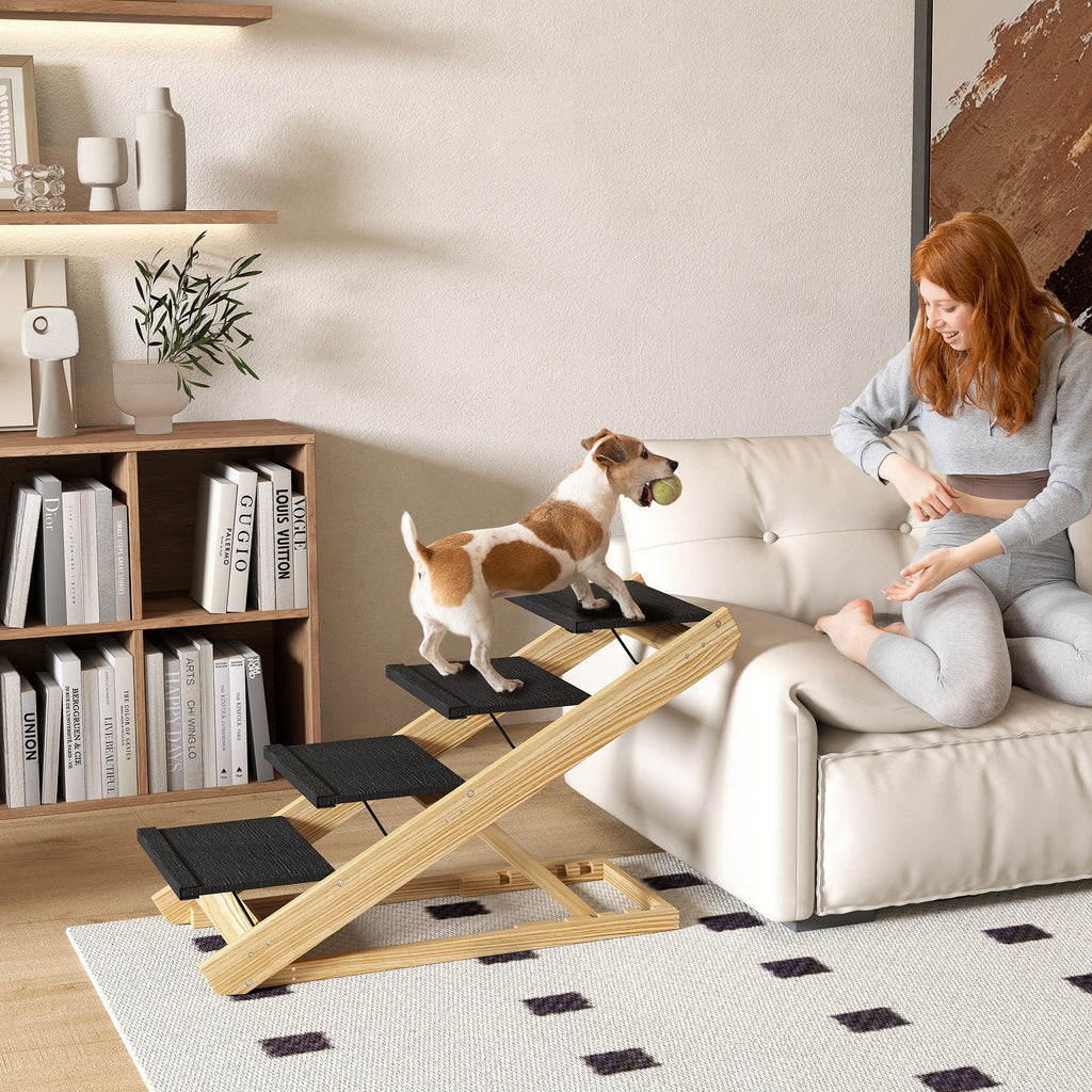 4-Step Adjustable Dog Ramp & Steps - Foldable Non-Slip Pet Stairs for Beds & Sofas, Large Dogs