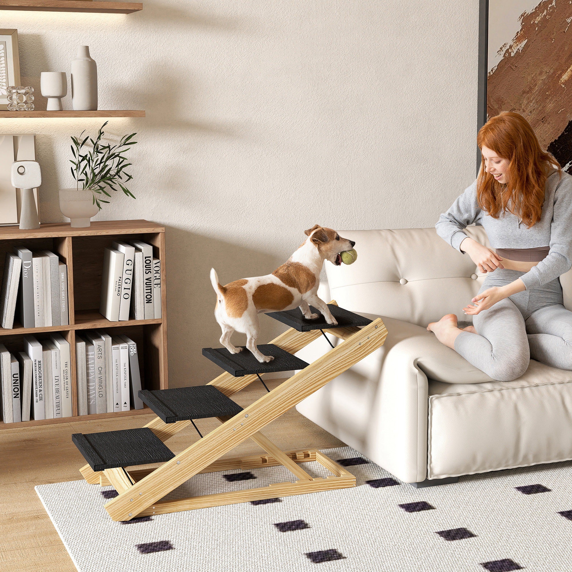 4-Step Adjustable Dog Ramp & Steps - Foldable Non-Slip Pet Stairs for Beds & Sofas, Large Dogs