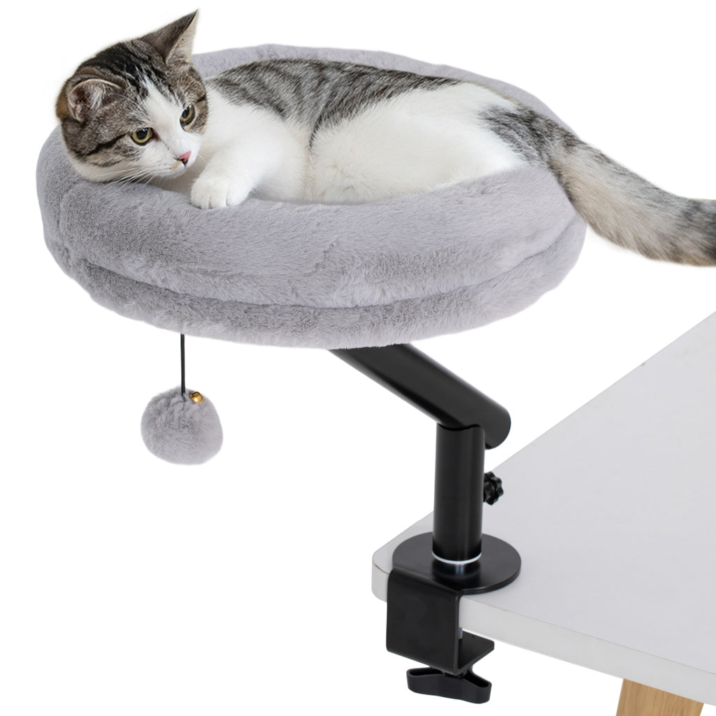 Cat Desk Bed, Cat Hammock 360° Rotatable Adjustable for Window, Table, Work, Grey