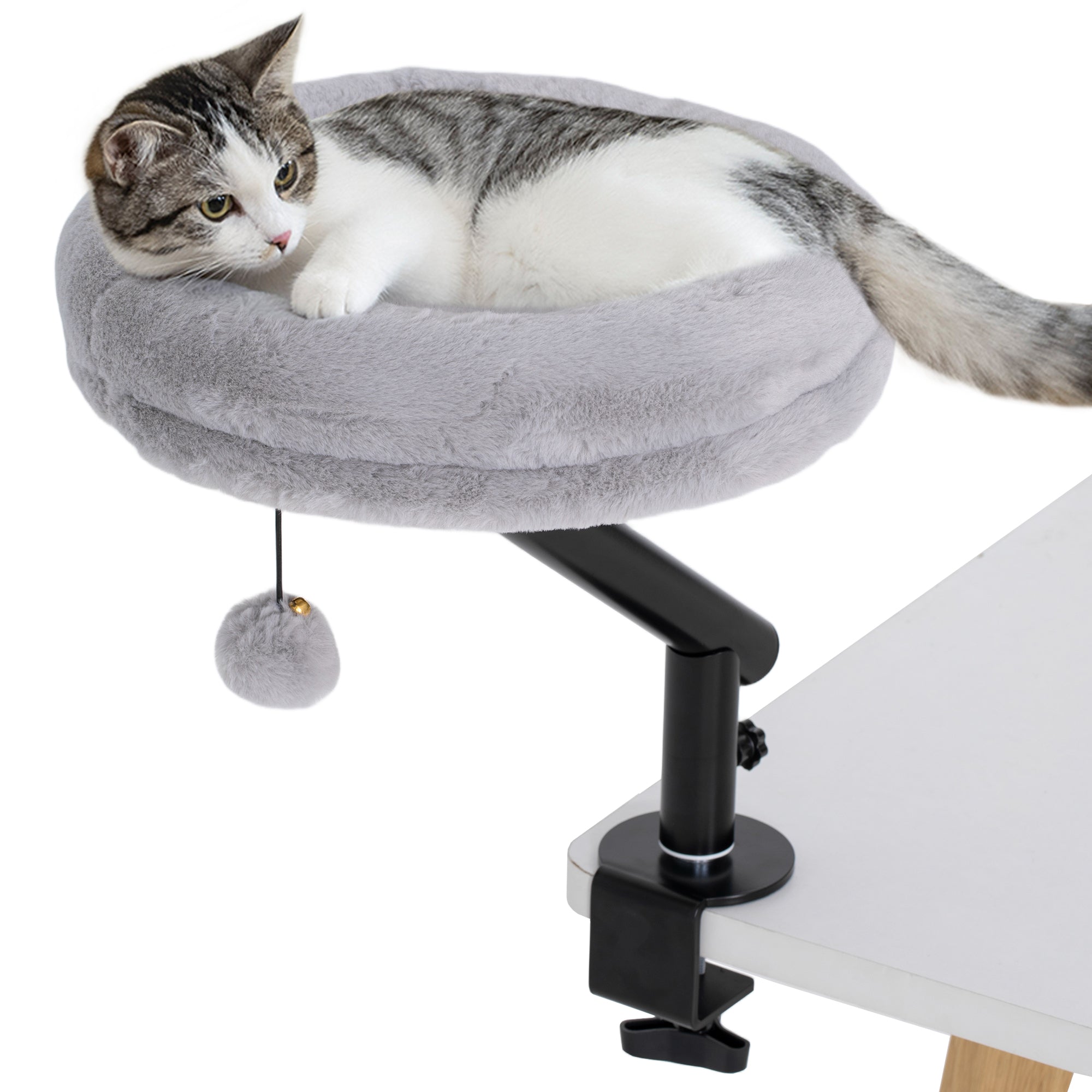 Cat Desk Bed, Cat Hammock 360° Rotatable Adjustable for Window, Table, Work, Grey