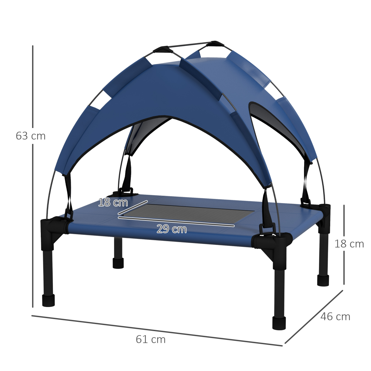 Cooling Raised Dog Bed with Breathable Mesh and Canopy - Dark Blue