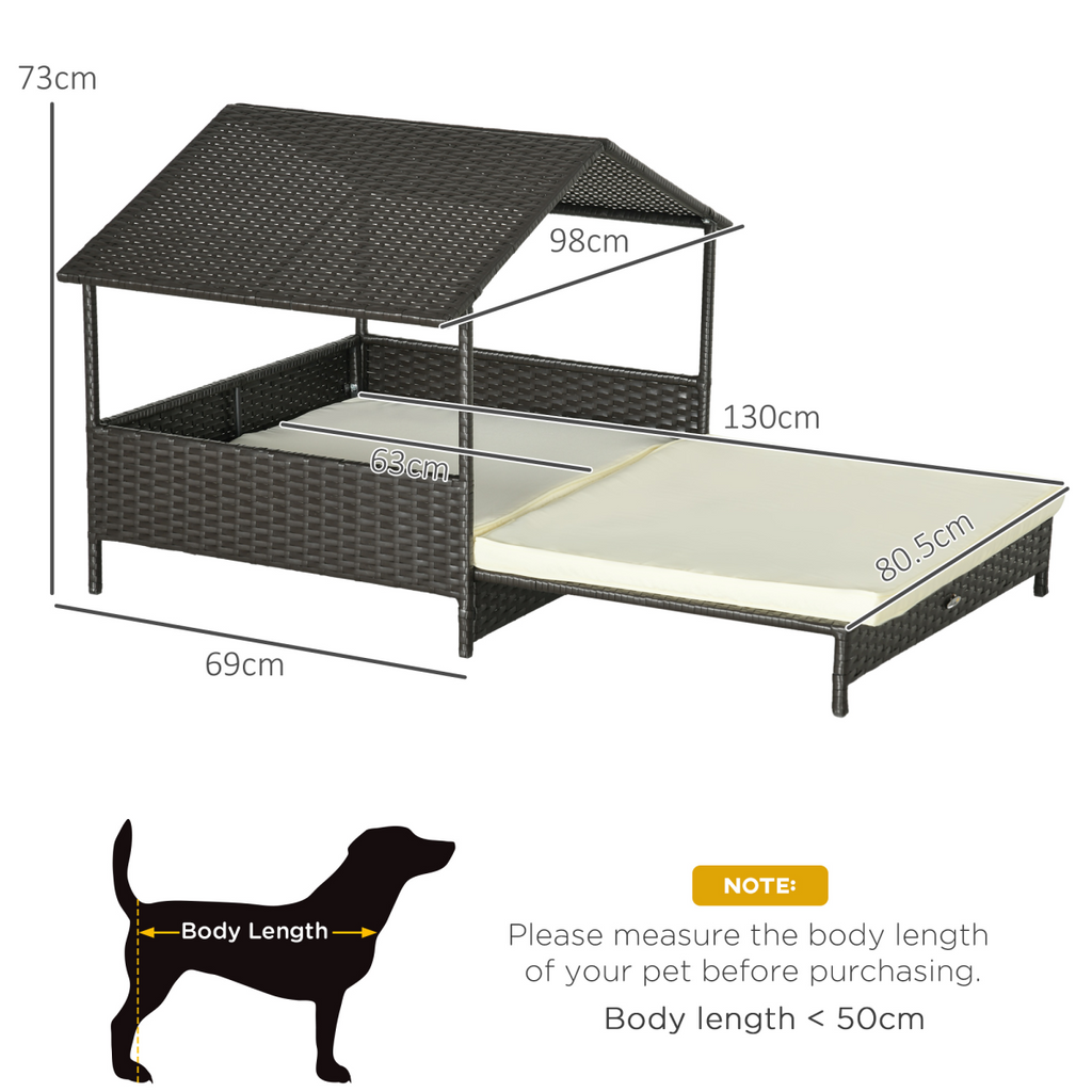Extendable Rattan Dog House with Water-Resistant Roof and Cushion