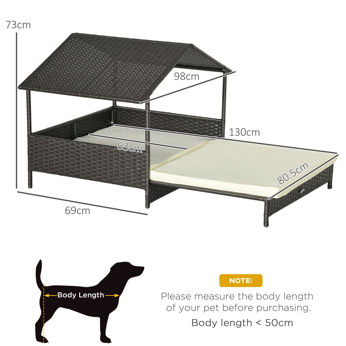 Extendable Rattan Dog House with Water-Resistant Roof and Cushion