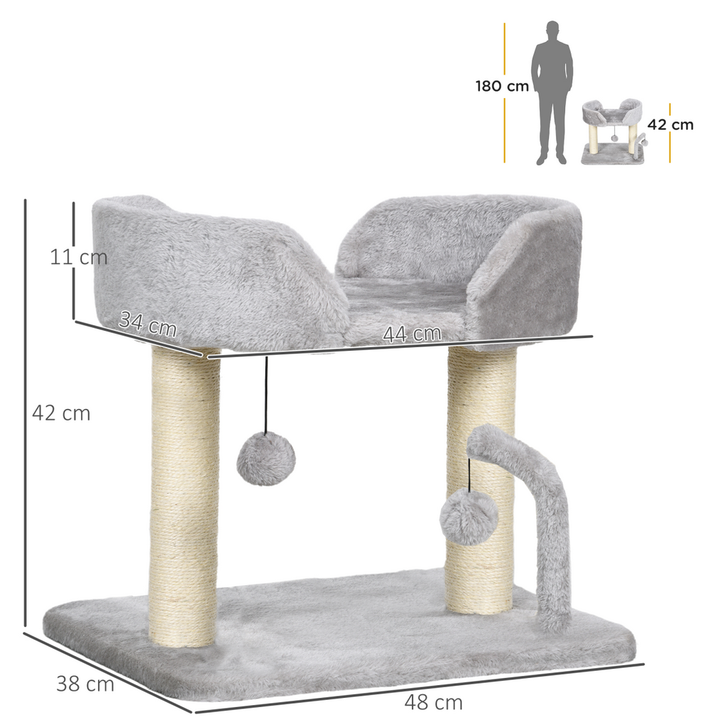 42cm Indoor Cat Tree - Kitty Play Tower with Toy Balls and Sisal Post