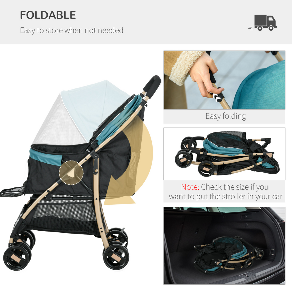 Pet Stroller for XS and S Dogs with Rain Cover - Dark Green