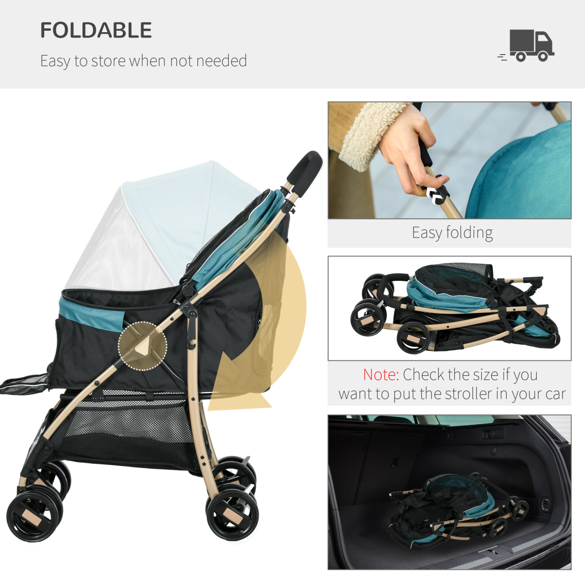 Pet Stroller for XS and S Dogs with Rain Cover - Dark Green