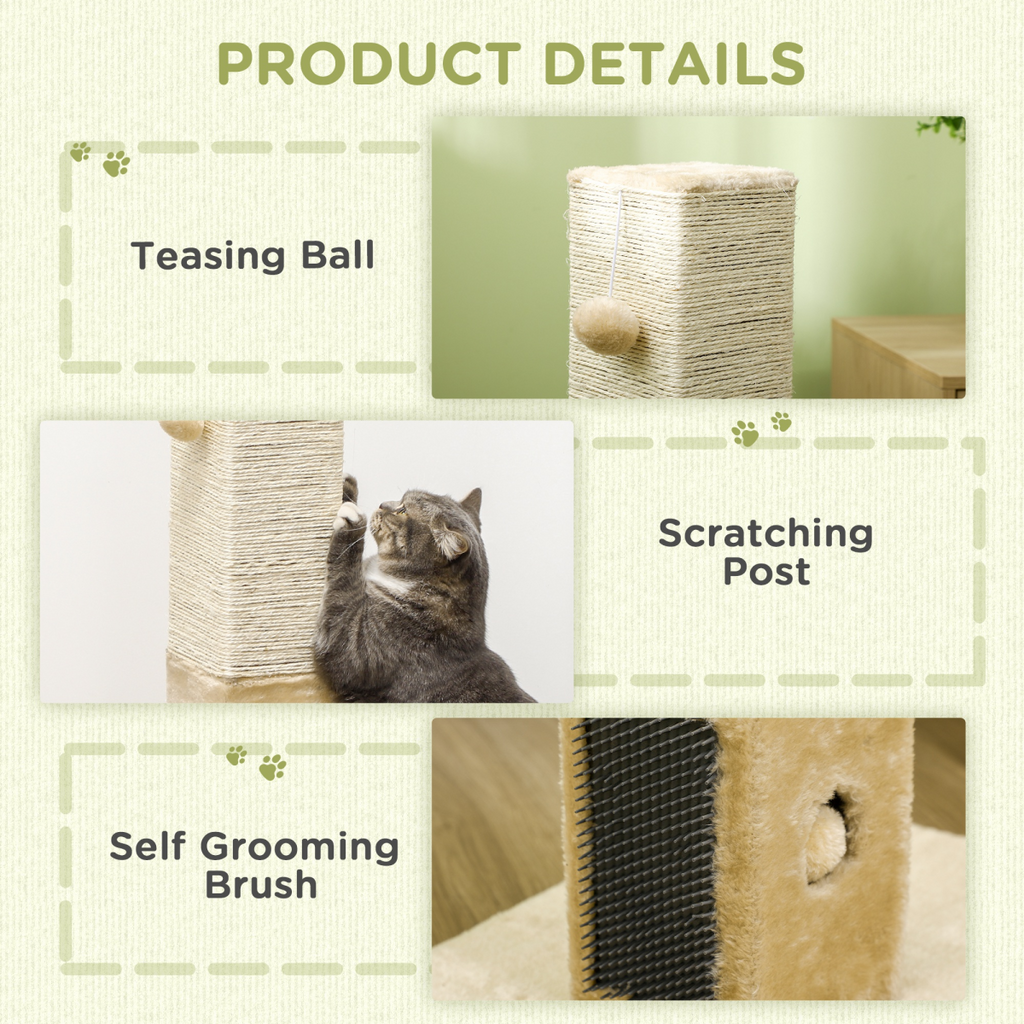 Cat Scratching Post and Climber with Carpet Base and Hanging Toy - Beige