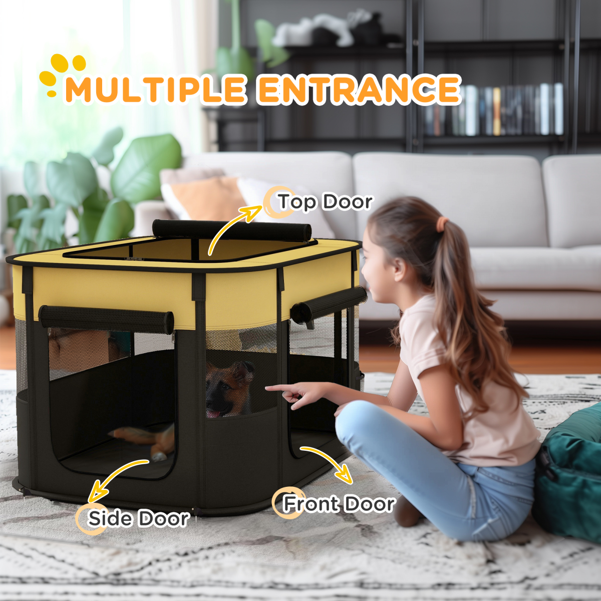 Portable Pet Playpen for Puppies, Rabbits, Kittens and Guinea Pigs - Yellow