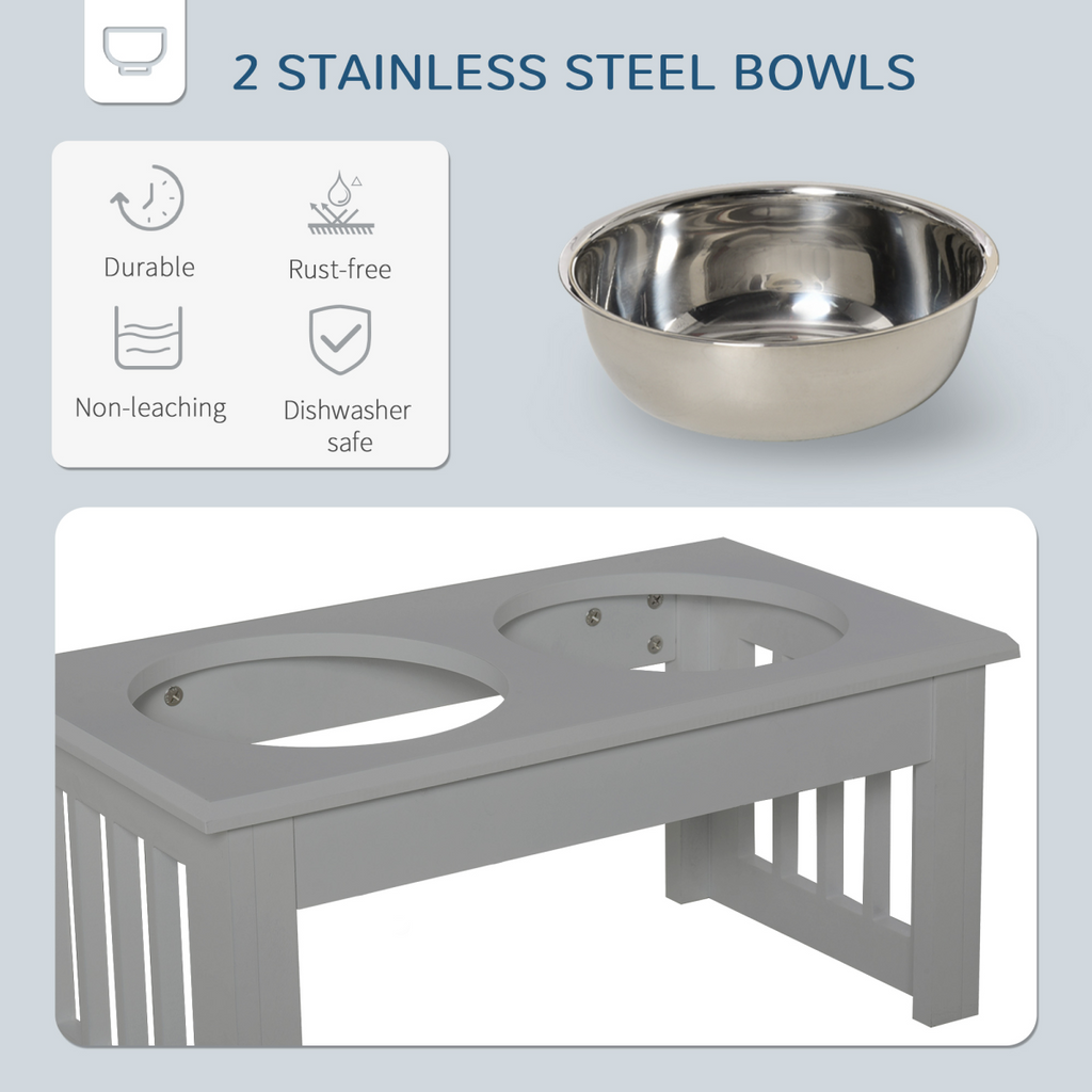 Raised Dog Bowls Feeder - Elevated Stainless Steel Double Bowl Stand, Grey
