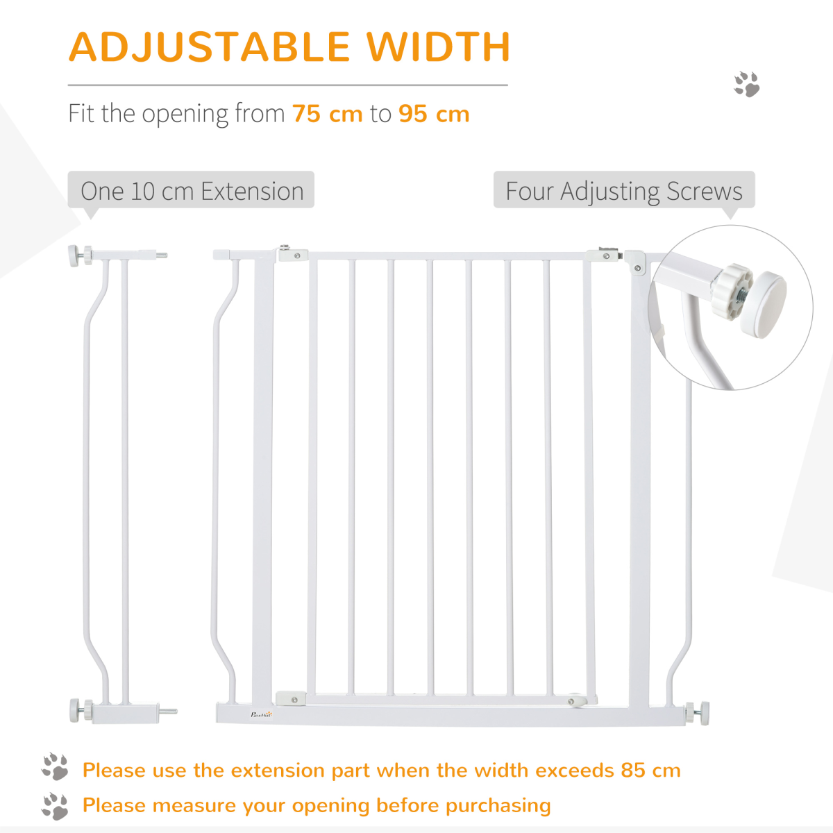 Wide Dog Stair Gate with Door - Pressure Fit, 75-95cm, White
