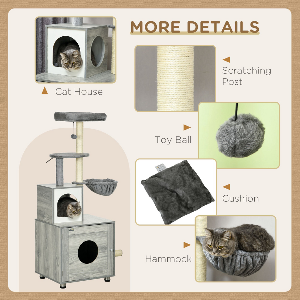 Cat Litter Box Enclosure with Cat House, Bed, Scratching Posts and Platform