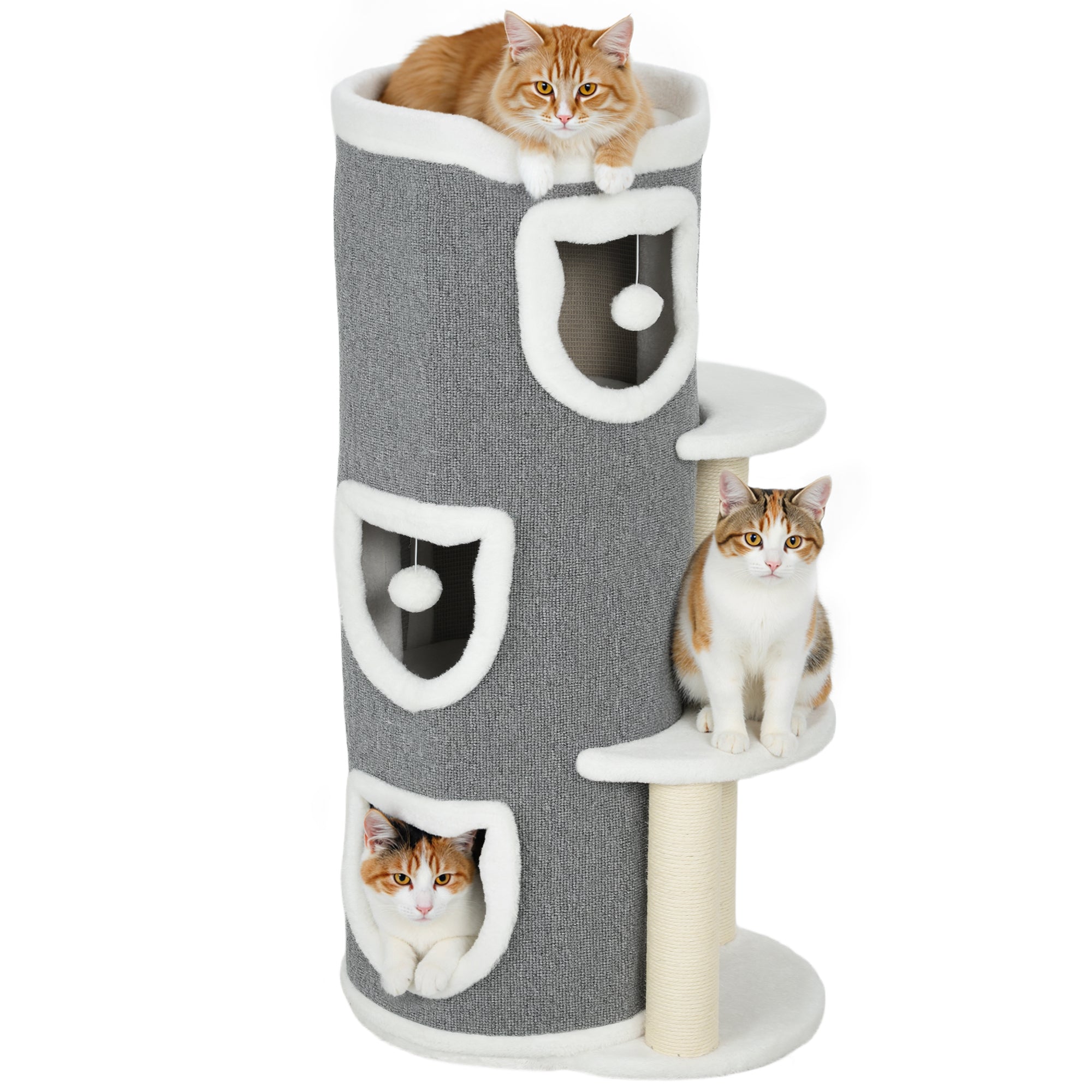 101 cm Cat Tree with Sisal Scratching Posts, 3 Barrel Condos, 3 Platforms, for Indoor Cats to Rest and Play