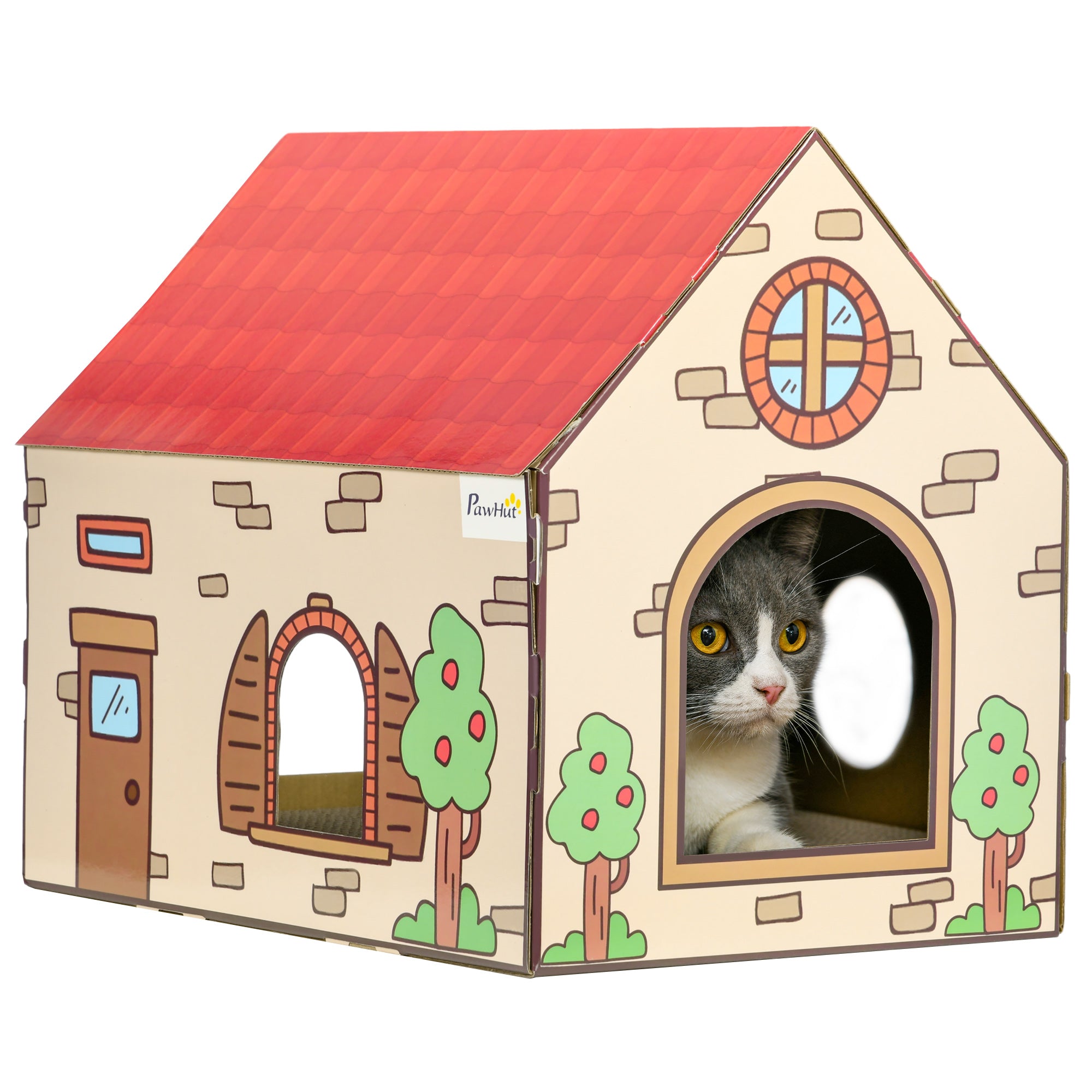 2-in-1 Cat Scratcher House with Catnip - Cardboard Scratching Board & Lounger for Indoor Cats